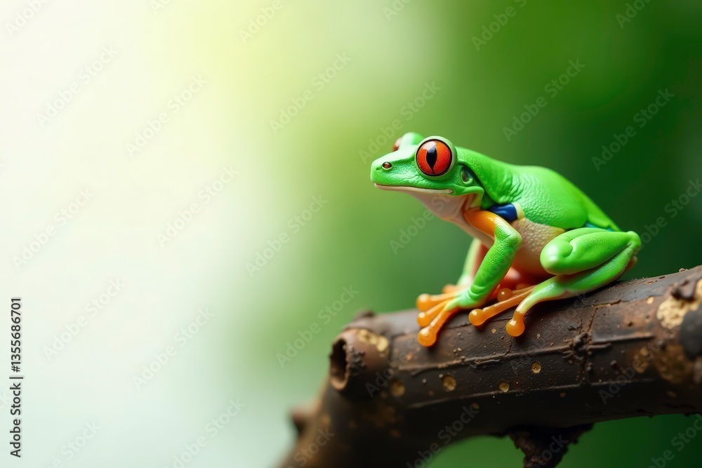 Green tree frog perched on white, vibrant color , skin, closeup, amphibian Green tree frog perched on white, vibrant color , skin, closeup, amphibian