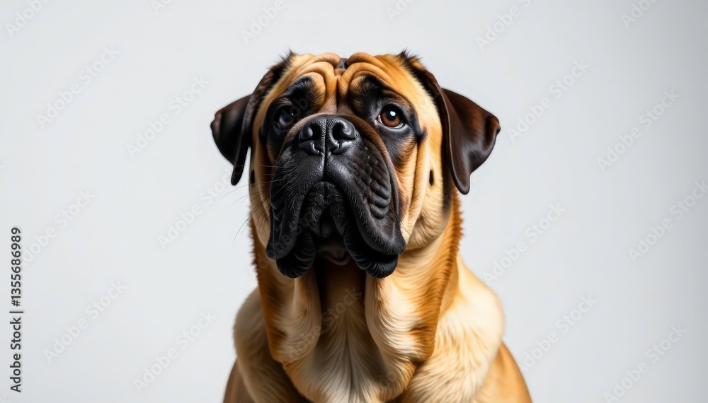 Imposing mastiff, head tilted, pure white backdrop, purebred, big dog, head Imposing mastiff, head tilted, pure white backdrop, purebred, big dog, head