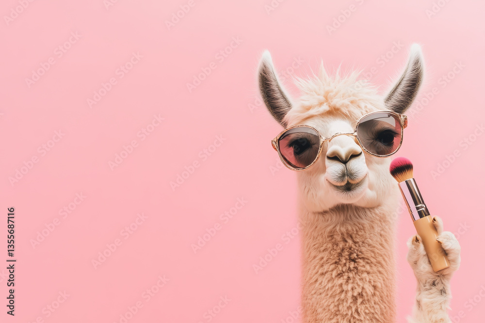 Obraz premium Llama showcasing cruelty-free lipstick and eco-friendly brush