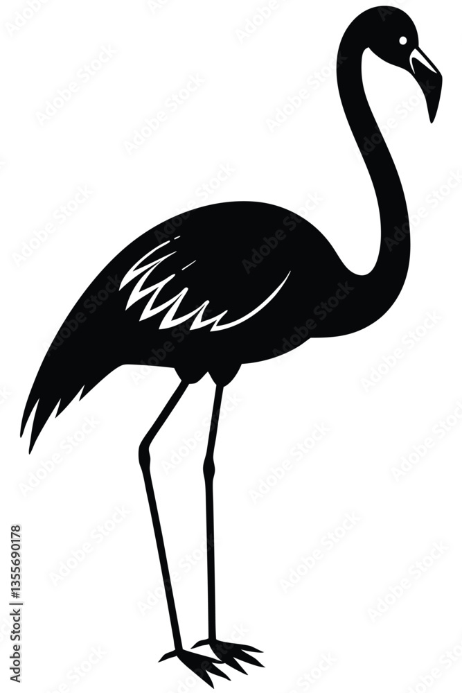 Fototapeta premium Flamingo silhouette set collection isolated black on white background vector illustration
