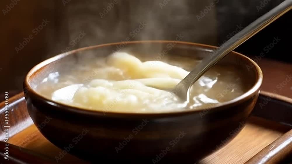 Steaming Noodles Falling into Bowl of Soup in Slow Motion Steaming Noodles Falling into Bowl of Soup in Slow Motion