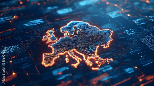 Cloud-based data security network visualization over europe technology digital environment concept