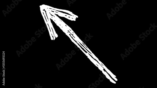 White wiggly hand drawn pointing sketch arrow icon on alpha 3