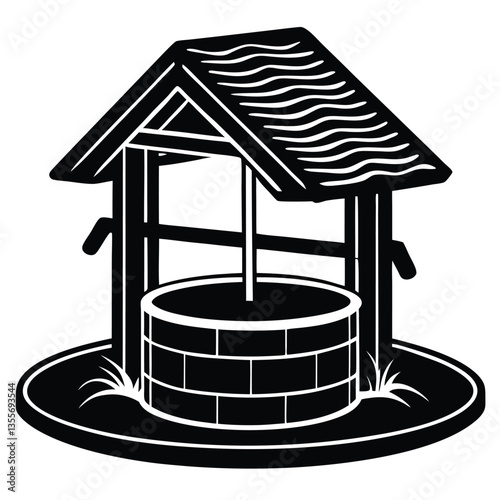 Water well illustration art rural scene countryside drawing