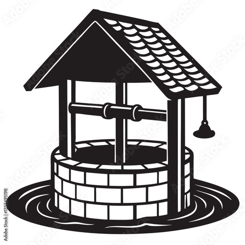 Village Water Well silhouette vector