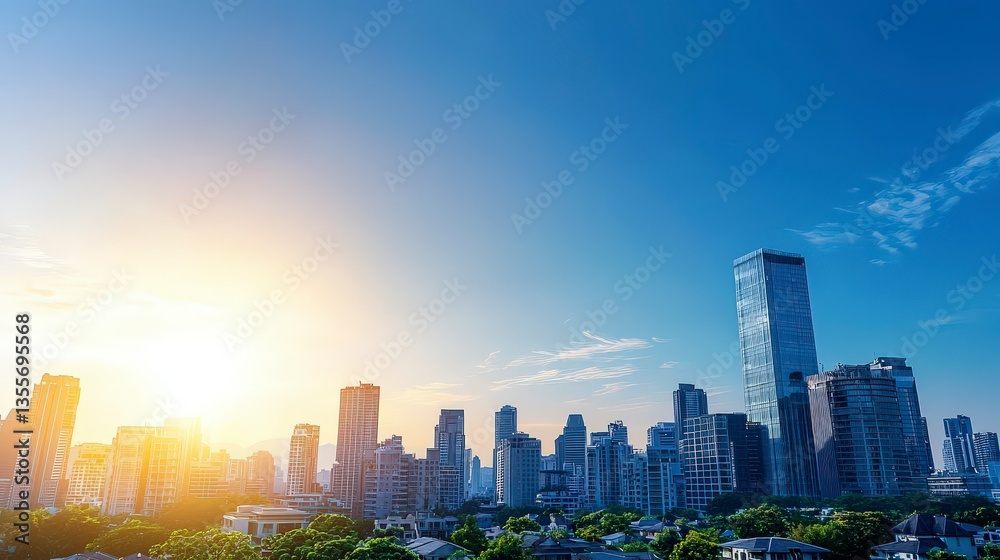 Fototapeta premium Stunning Cityscape Skyline at Sunrise Modern Architecture Urban Landscape