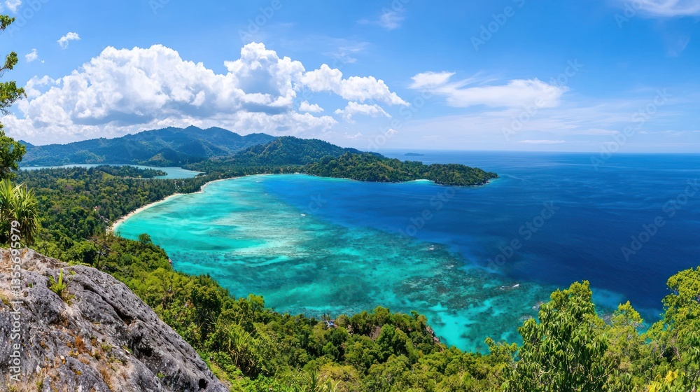 Obraz premium Breathtaking panorama of koh lipe island from hilltop viewpoint tropical paradise nature landscape