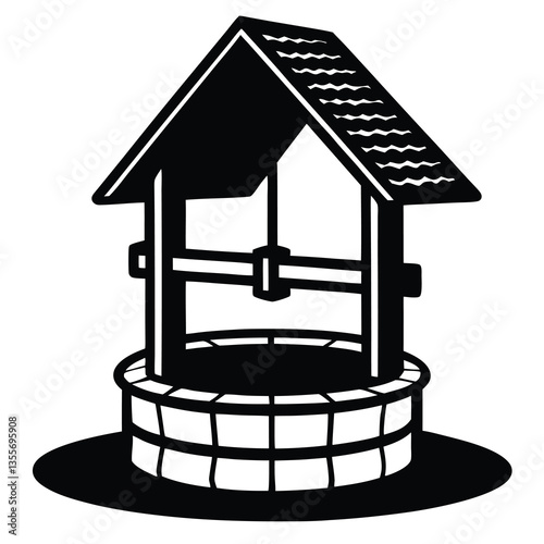 Water well black isolated silhouette white background