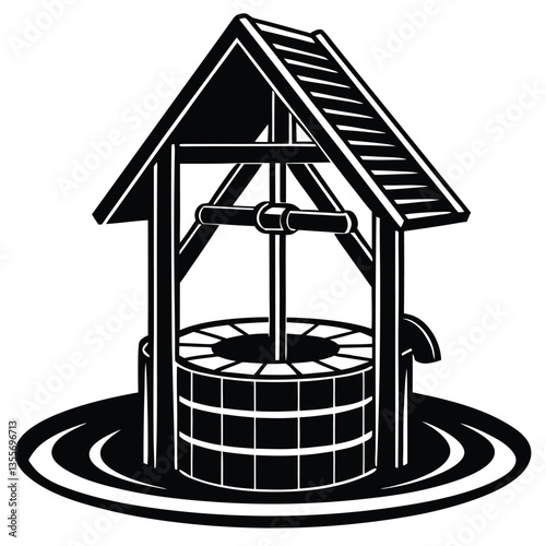 Village Water Well silhouette vector illustration isolated on a white background