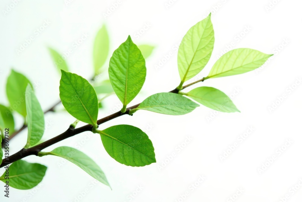 Isolated branches with leaves on white background, simplicity, greenery Isolated branches with leaves on white background, simplicity, greenery