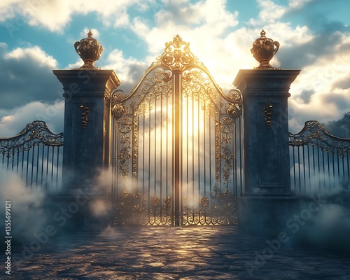 Golden Gates of Heaven Open to a Radiant Sunrise. photo