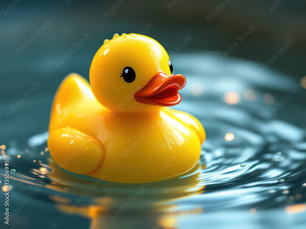 Toy Duck on Rippling Water Surface Toy Duck on Rippling Water Surface