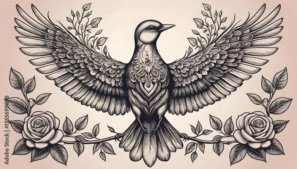 Fototapeta premium Tstto design of a bird with outstretched wings