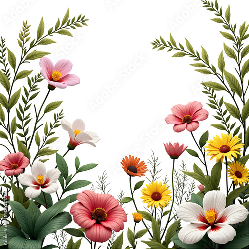 The blooming flowers and the verdant leaves evoke a feeling of joy and serenity, making this image a perfect choice for floral-themed designs, spring decorations, or greeting cards.