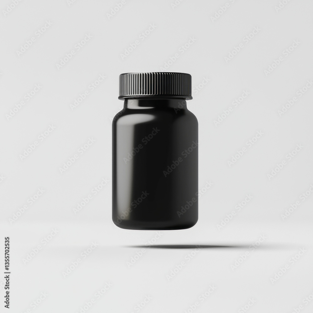 Black Supplement Bottle Icon, 3D Floating Style. Black Supplement Bottle Icon, 3D Floating Style.