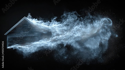 House Disintegrating into Dust: A Surreal Abstract Artwork