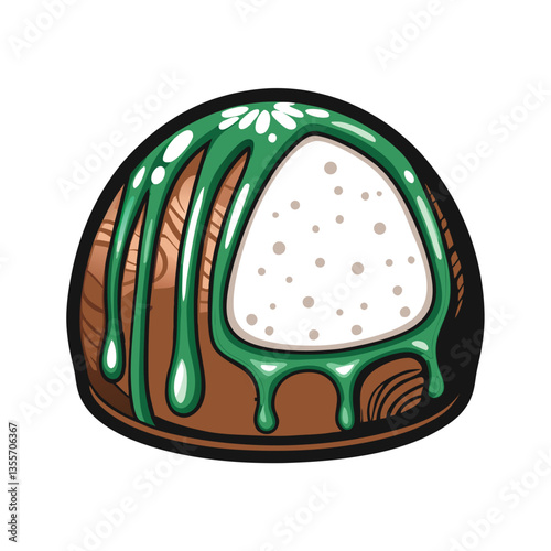 A delectable bonbon candy, featuring a glossy dark chocolate shell encasing a luxuriously creamy, light-colored center.  High-resolution, close-up shot.