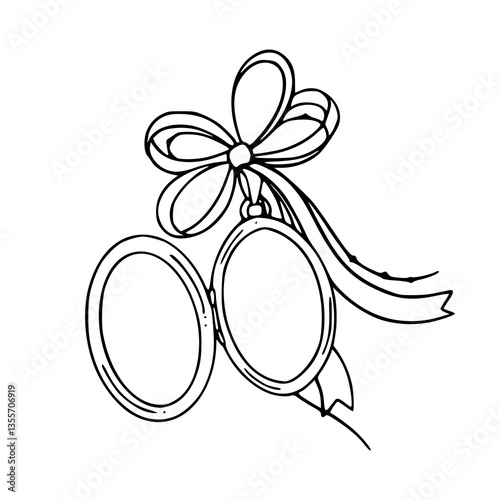 open oval locket with bow ribbon outline vector