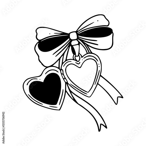 heart locket with bow ribbon outline vector