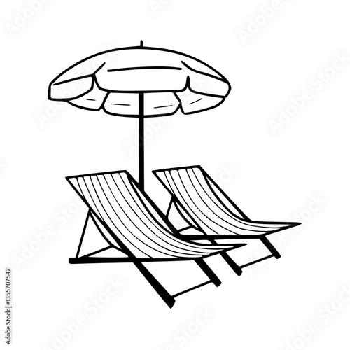 beach loungers with parasol outline