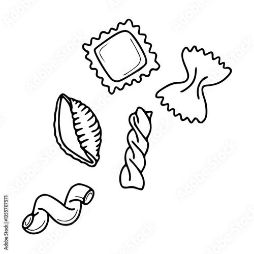 different types of pasta vector