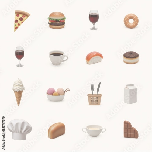 Food Icon Set: Pizza, Burger, Wine, Donut, Coffee, Sushi, Ice Cream & More. Culinary & Kitchen Icons. Restaurant Menu Design Elements.