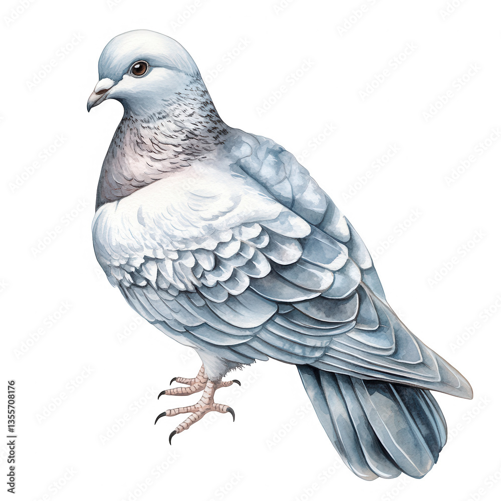Fototapeta premium beautifully illustrated pigeon with a light gray body and intricate feather details showcasing its natural elegance and charm
