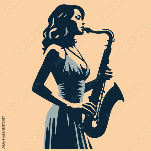 Woman Play Saxophone Illustration.