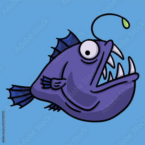 Cartoon illustration of the deep sea fish or black devil fish