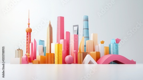 Abstract Interpretation of Shanghai's Futuristic Skyline in Vibrant Colors