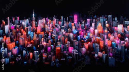 Abstract Painting of Shanghai Skyline Featuring High-Rise Buildings in Vibrant Colors