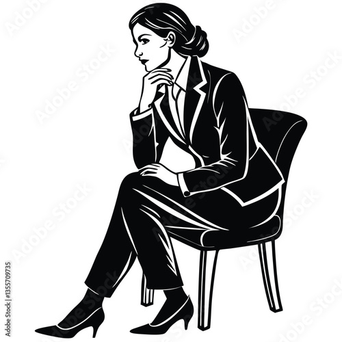 A business woman get direction with hand sitting on stand chair vector silhouette
