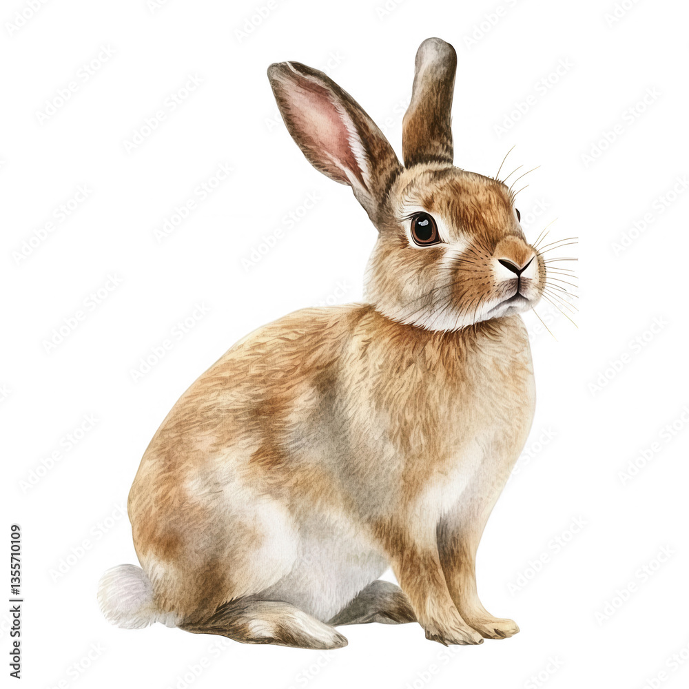 Fototapeta premium detailed illustration of a sitting rabbit showcasing its fur texture and attentive expression emphasizing its natural beauty