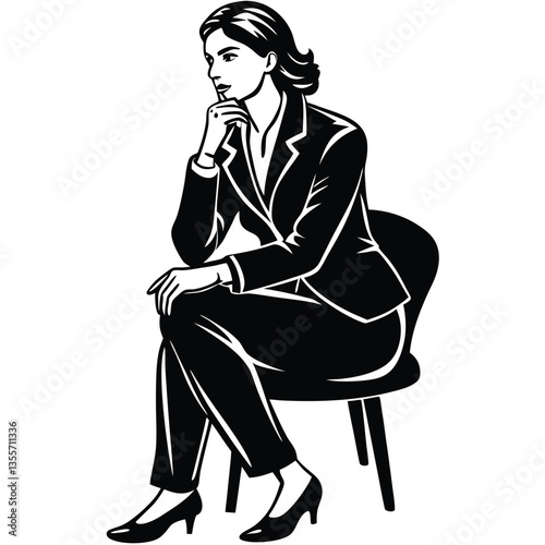 A business woman get direction with hand sitting on stand chair vector silhouette black color silhouette isolated white background