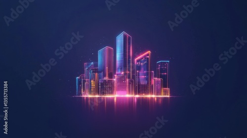 Dynamic Abstract Cityscape at Night with Glowing Neon Lights in Vibrant Colors