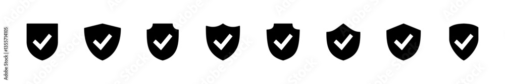 Shield check mark icon set. Protection approve sign. Safe icon vector Shield check mark icon set. Protection approve sign. Safe icon vector