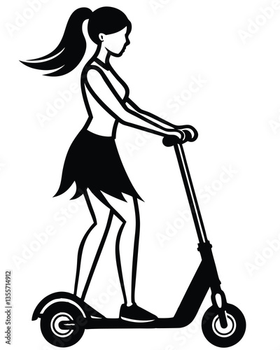 Silhouette of a girl riding a scooter on a white background vector