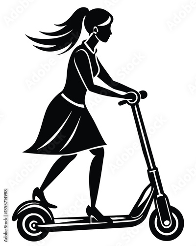 Silhouette of a girl riding a scooter on a white background vector