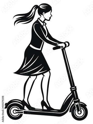 Silhouette of a girl riding a scooter on a white background vector