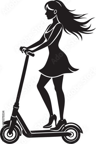 Silhouette of a girl riding a scooter on a white background vector