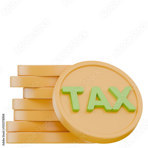 3D Coin Icon with TAX Letter Representing Tax Payment and Finance