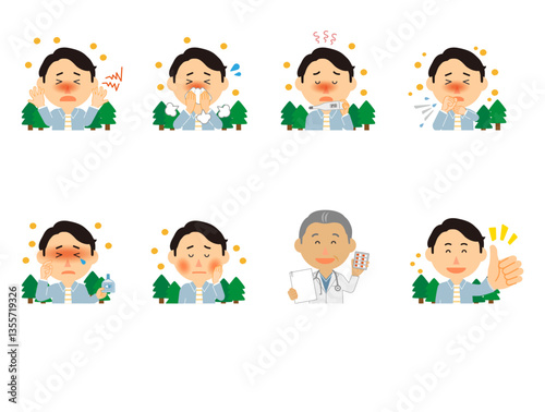 花粉症症状男性セット医者