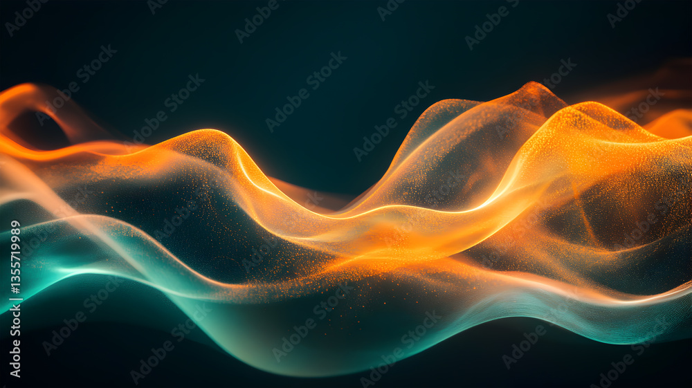 Fototapeta premium Glowing abstract waves with orange and blue lights