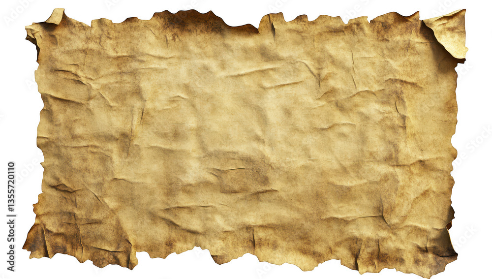 Fototapeta premium textured aged piece of parchment paper characterized by its crinkled and worn appearance suggesting it could be used for writing drawing or as a decorative element
