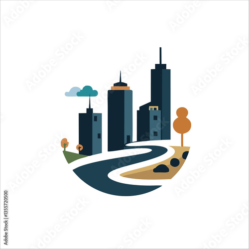 City skyland icon logo with vector illustration