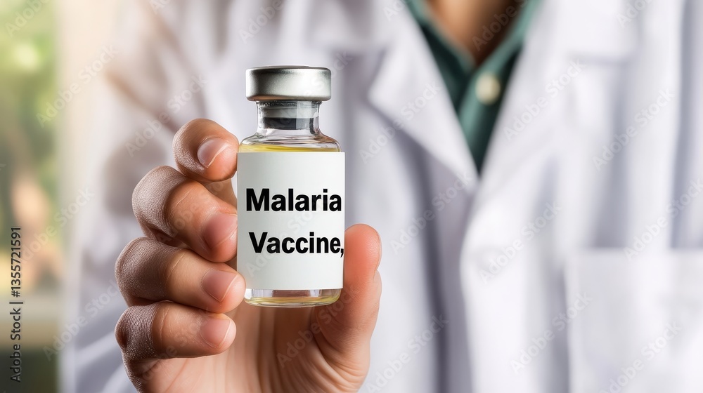 Malaria Vaccine Vial Held by Scientist in Lab. Malaria Vaccine Vial Held by Scientist in Lab.
