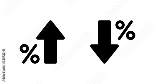 Percent growth and decline icon in rounded corner. Percentage arrow up and down sign symbol
