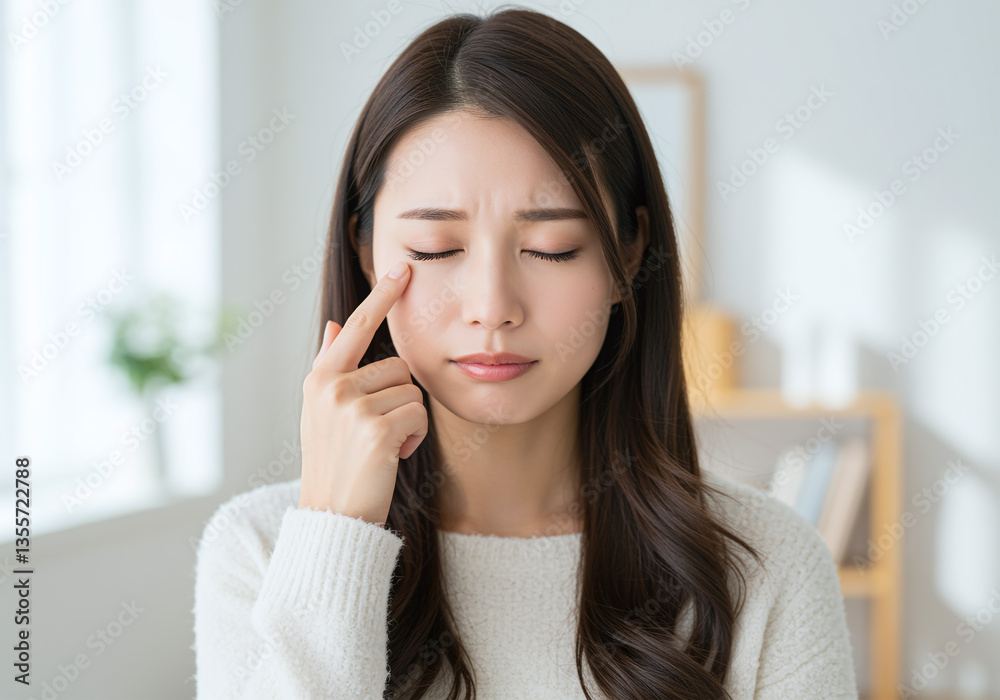 目をかく女性 アレルギー 花粉 目をかく女性 アレルギー 花粉