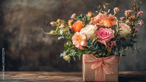 A Beautiful Arrangement Of Colorful Flowers In A Gift Box