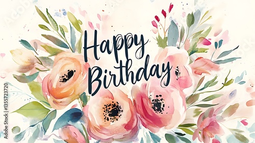 A beautiful happy birthday card featuring floral watercolor elements